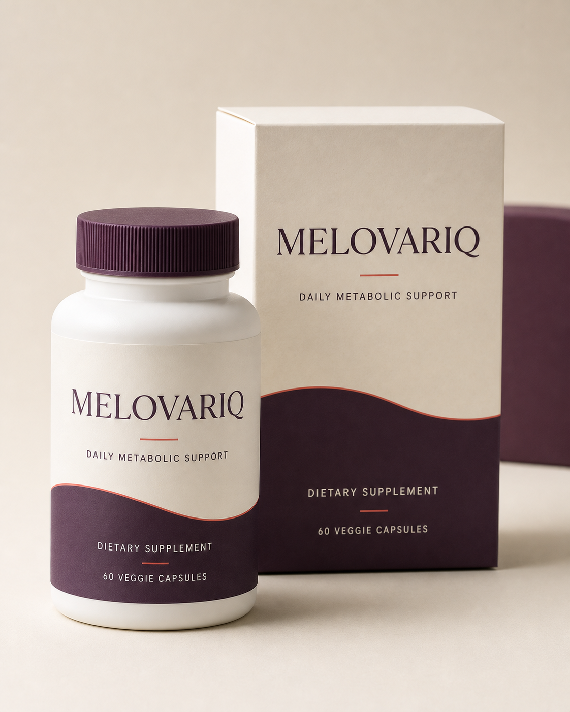 Melovariq Daily Metabolic Support bottle and retail carton concept